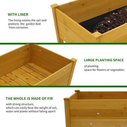 Outdoor Raised Garden Bed, Wood Planter Box for Vegetable Flower, Elevated Reinforced Large Garden Planters Boxes for Backyard Patio Gardening Balcony (48.5”L, Natural Wood)