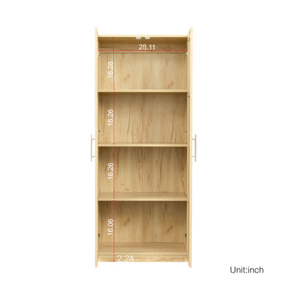 High wardrobe and kitchen cabinet with 2 doors and 3 partitions to separate 4 storage spaces, oak