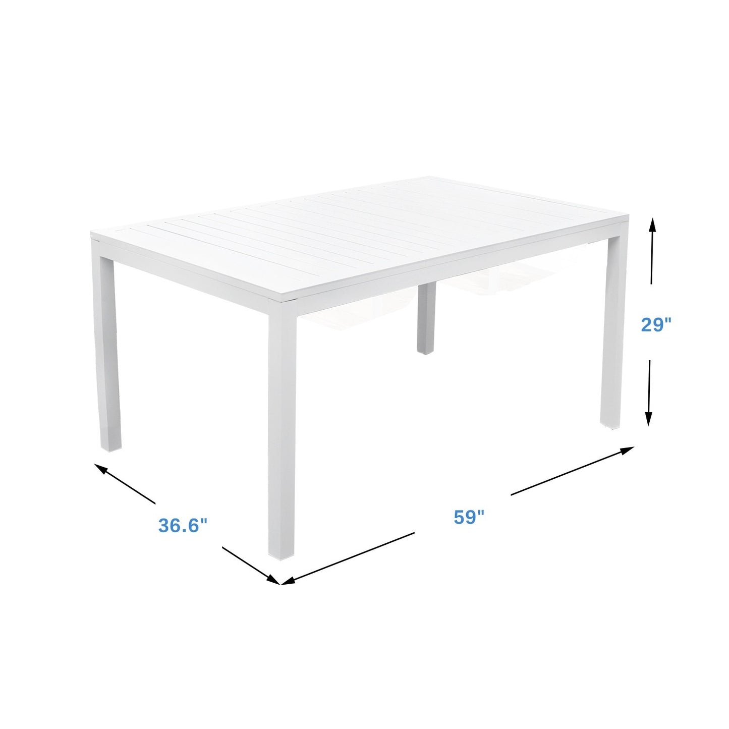 Outdoor Dining Table 59''L x 36.61''W Aluminum Patio Rectangle Dining Table for 6 Person Perfect for Deck Garden Backyard, White