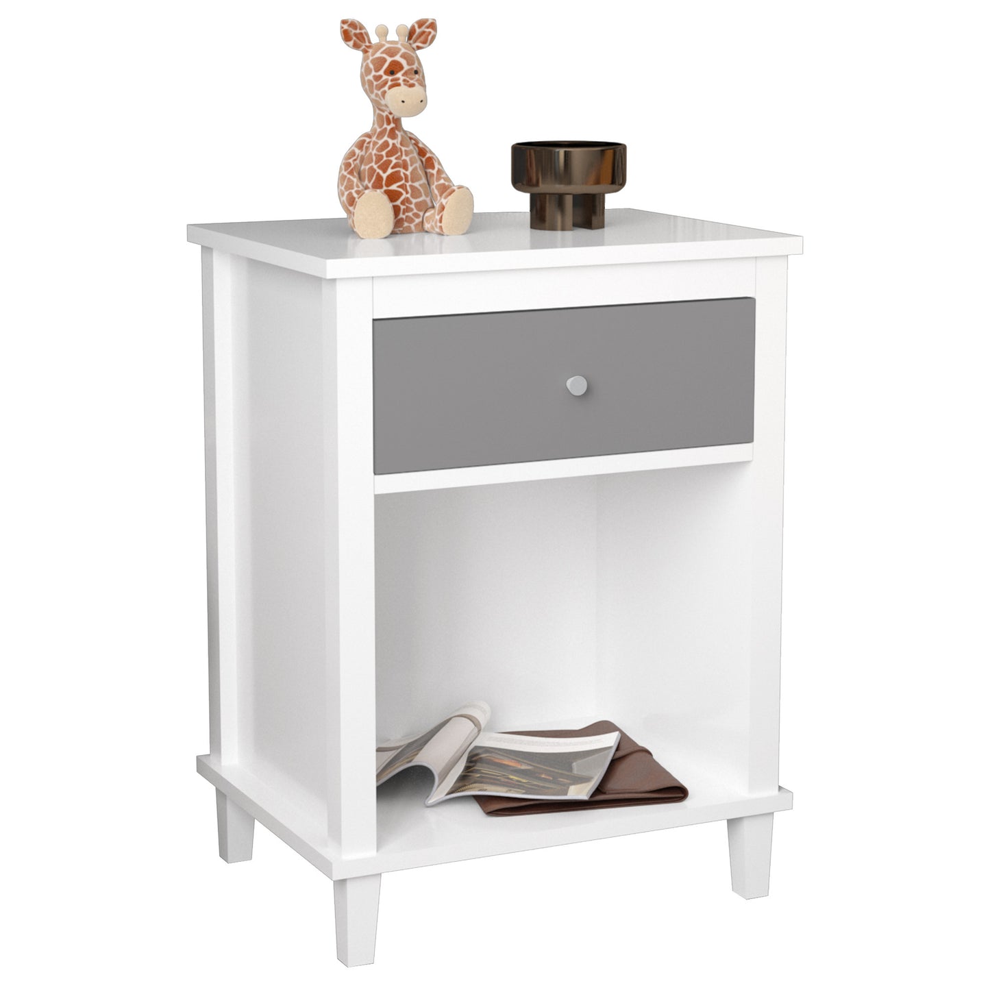 Wooden Nightstand with One Drawer One Shelf for Kids, Adults,Gray