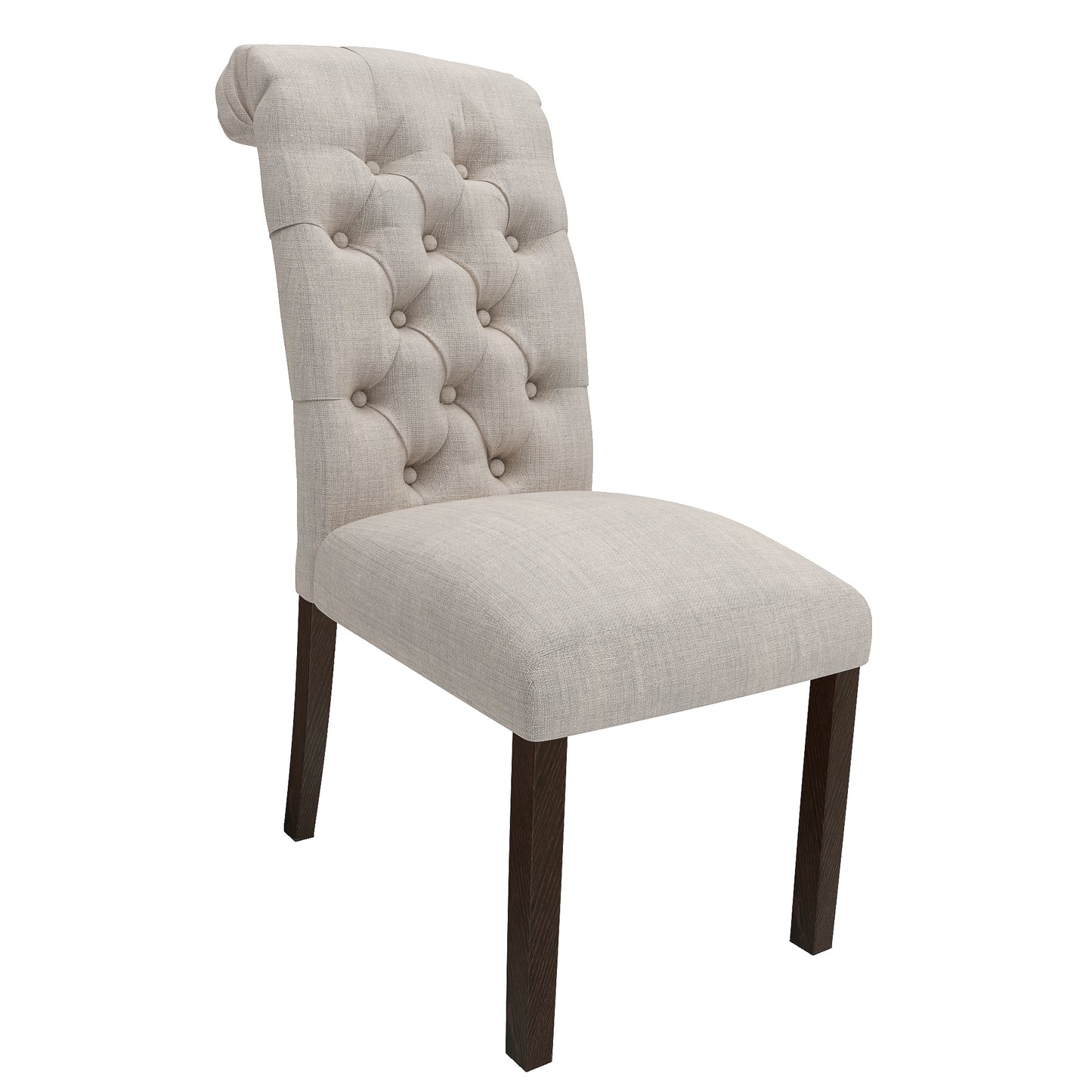 Fabric Upholstered Dining Chairs  In a Soft Beige Linen with Tufted Back And Solid Wood Legs, Set of 2