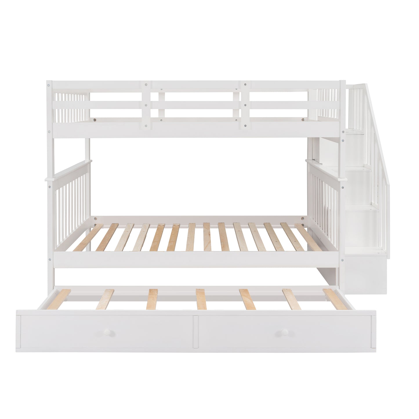 Stairway Full-Over-Full Bunk Bed with Twin size Trundle, Storage and Guard Rail for Bedroom, Dorm - White(OLD SKU :LP001210AAK)