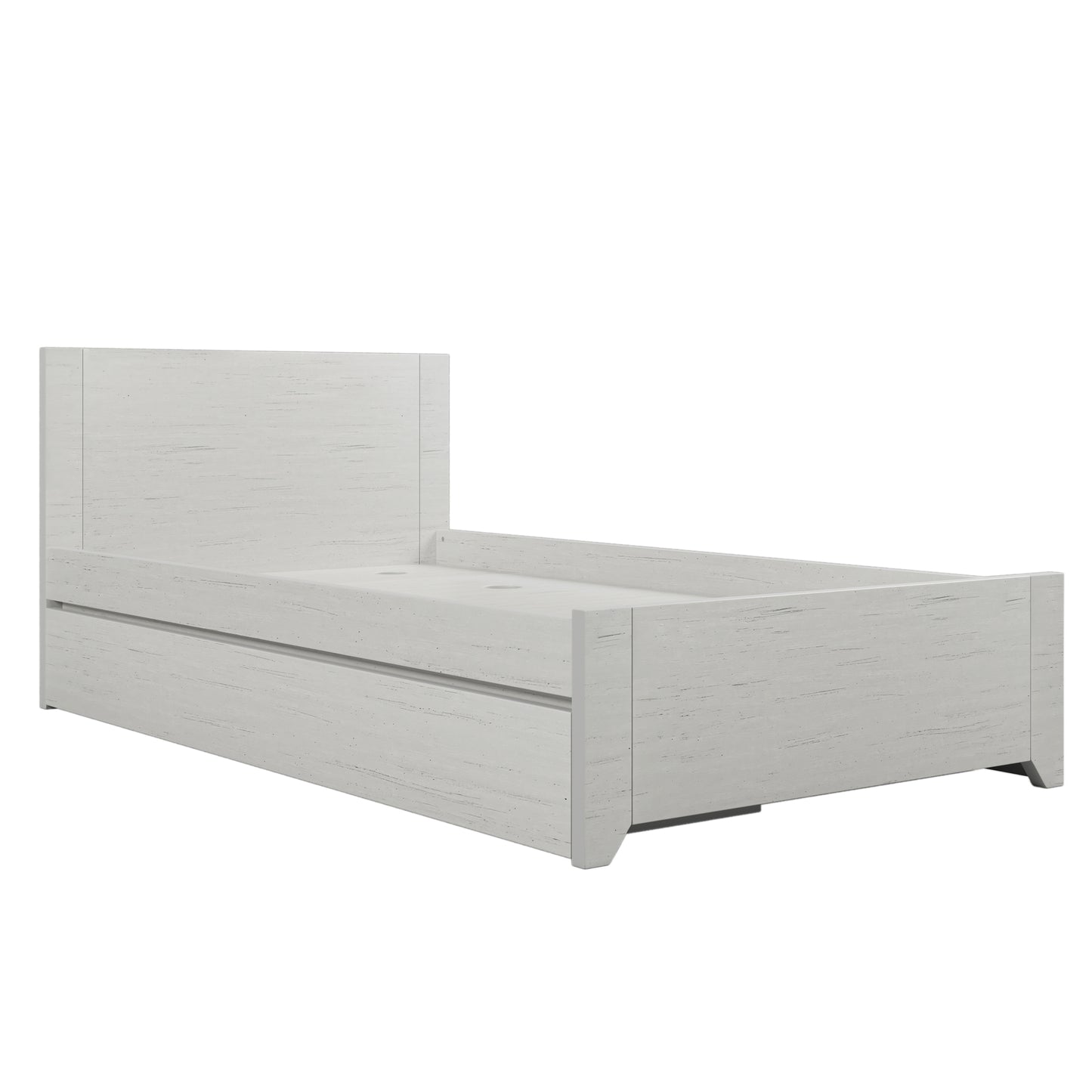 Off White Simple Style Manufacture Wood Twin Size Bed with Reversible Pull-out Storage Drawer Gray Wood Grain Sticker Surfaces for Limited Space Small Bedroom Guest Room Children's Room