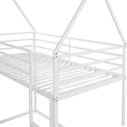 Twin over Twin House Bunk Bed with Built-in Ladder,White