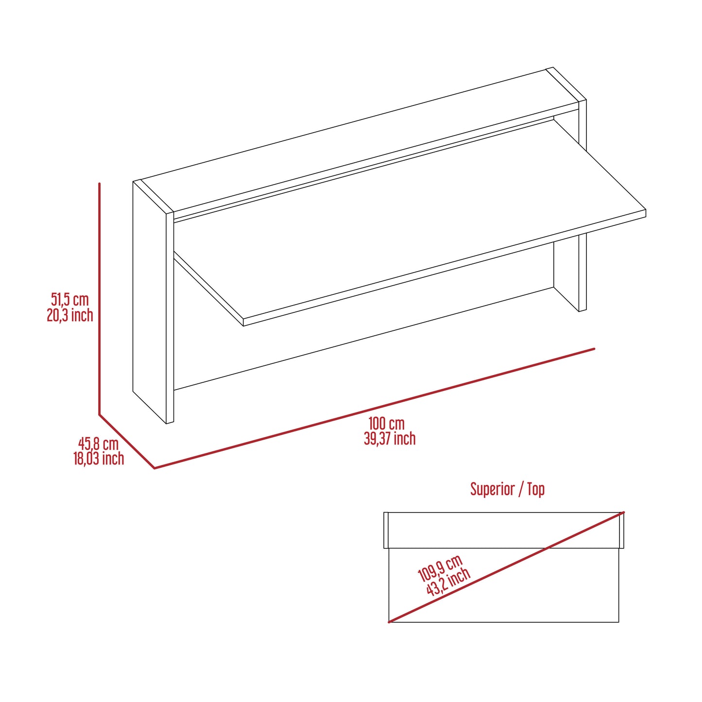 Collier Rectangle Floating Desk Light Oak and White