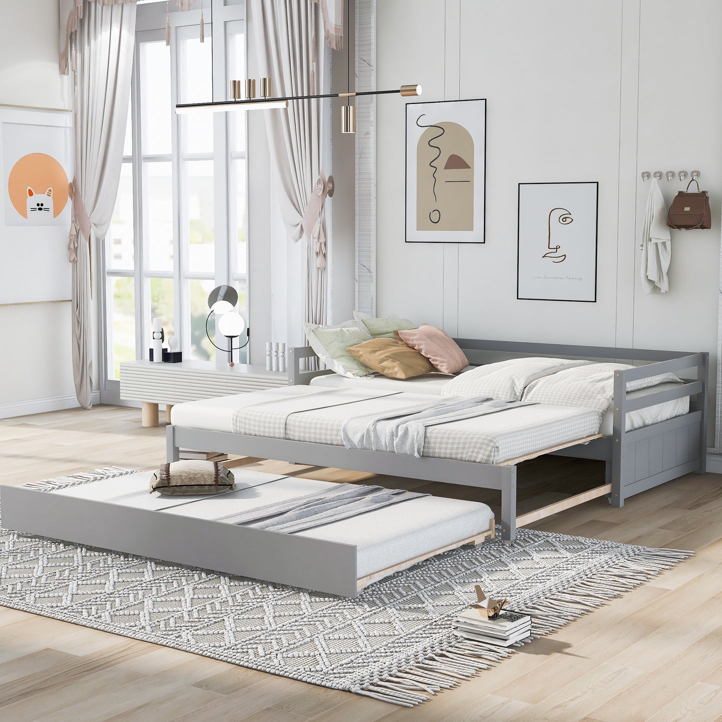 Twin or Double Twin Daybed with Trundle,Gray