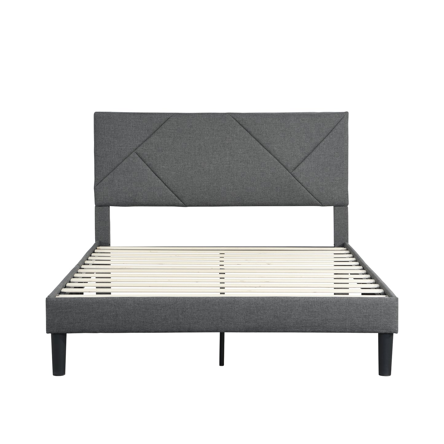 Queen Size Upholstered Platform Bed Frame with Headboard, Strong Wood Slat Support, Mattress Foundation, No Box Spring Needed, Easy Assembly, Gray