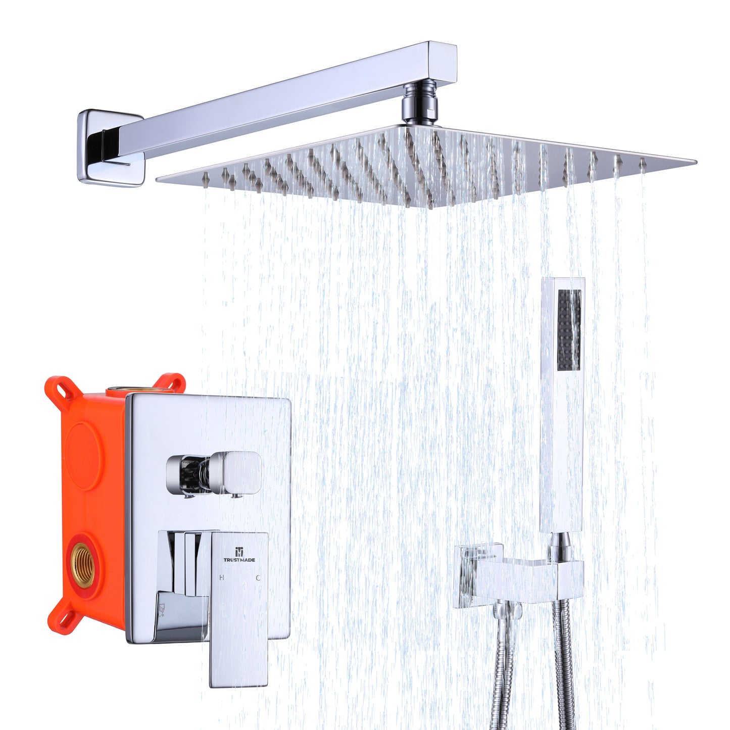 Mount Pressure-Balanced Shower System, Bathroom Luxury Rain Mixer Shower Combo Set, Polished Chrome