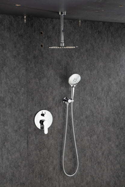 Black Shower System, Ceiling Rainfall Shower Faucet Sets Complete of High Pressure, Rain Shower Head with Handheld, Bathroom 10\\\'\\\' Shower Combo with Rough-in Valve Included