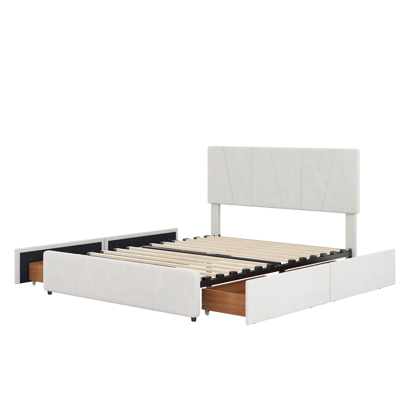 Full Size Upholstery Platform Bed with Four Drawers on Two Sides,Adjustable Headboard,Beige