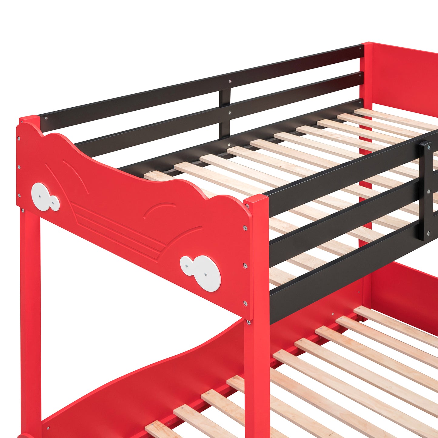 Twin Size Car-Shaped Bunk Bed with Wheels, Red