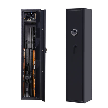 Rifle Gun Safe,Quick Access Fingerprint/Keypad Long Gun Safe, 4-5 Gun Metal Rifle Gun Security Cabinet   2 Pistols safe Lock Box.