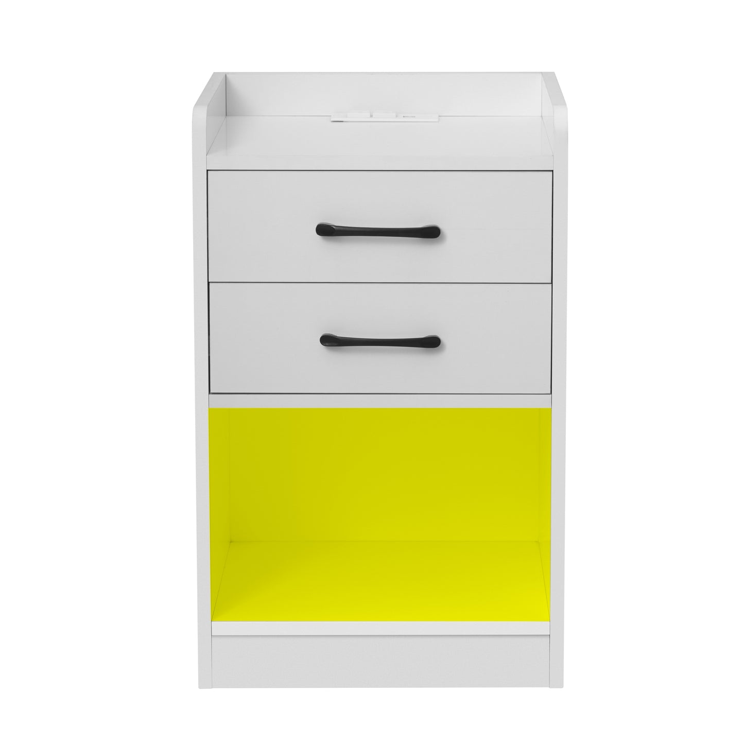 Nightstand with 2 Drawers and Cabinet,USB Charging Ports and Remote Control LED Light-White