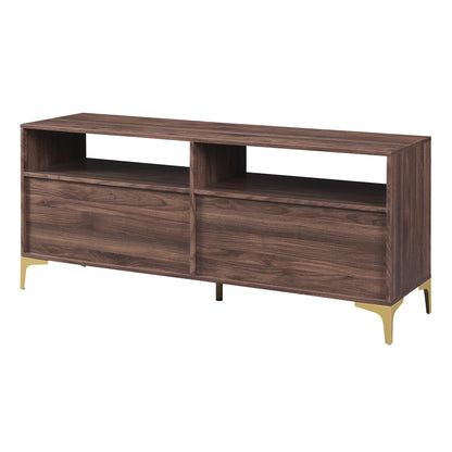 TREXM 58” L Sideboard with Gold Metal Legs and Handles Sufficient Storage Space Magnetic Suction Doors (Brown)