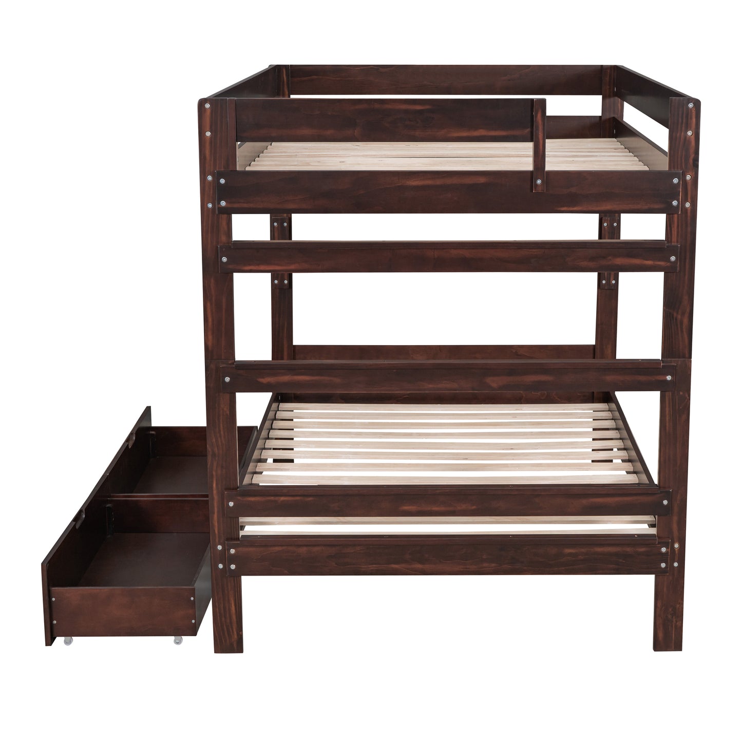 Full over Full Wood Bunk Bed with 2 Drawers, Espresso