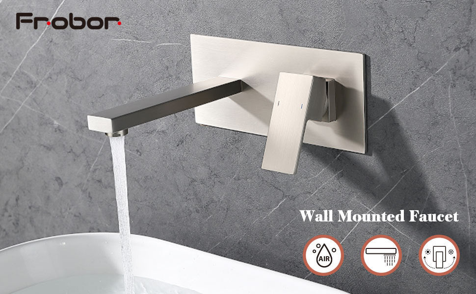 Wall Mount Faucet for Bathroom Sink or Bathtub, Single Handle 2 Holes Brass Rough-in Valve Included, Brushed Nickel