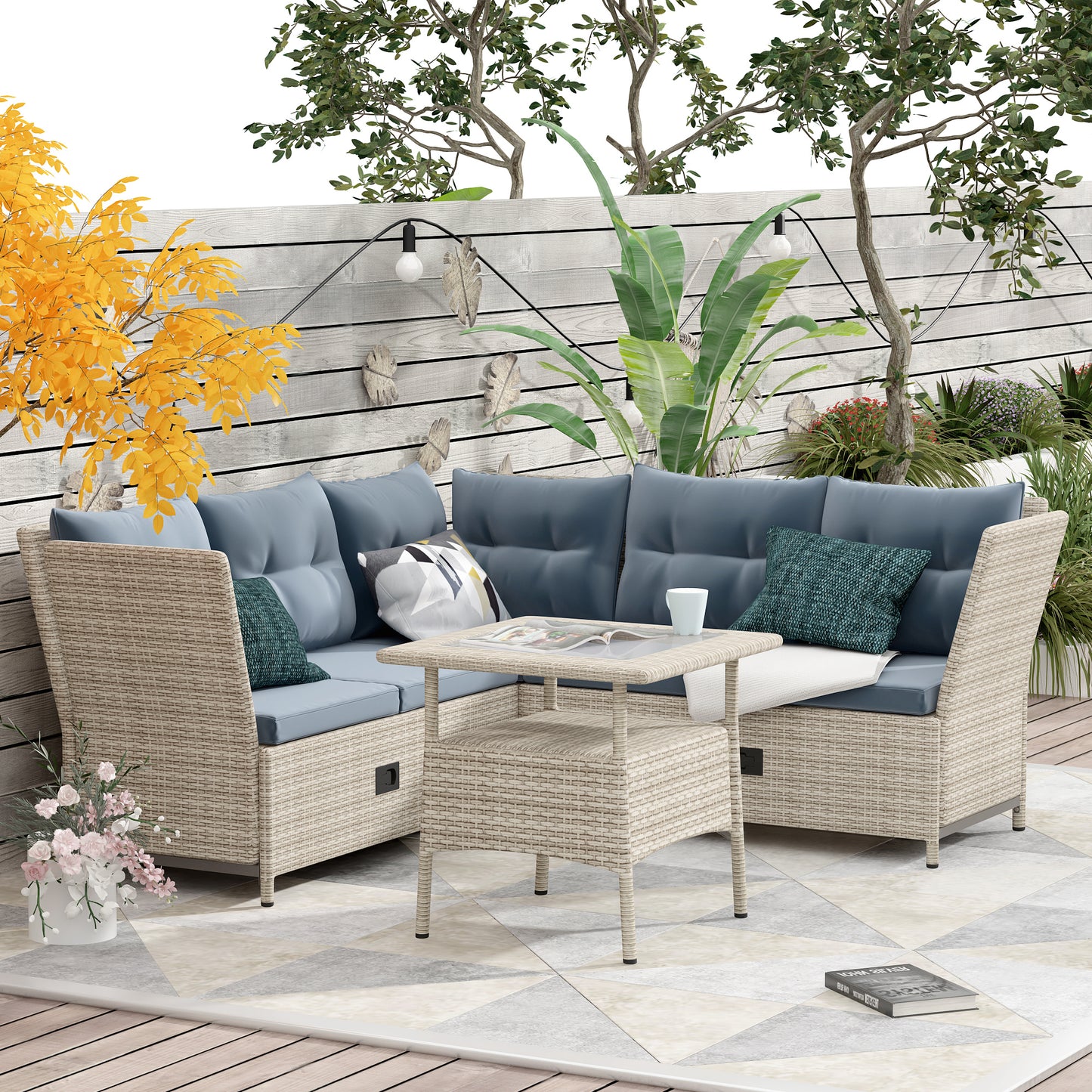 TOPMAX Outdoor Patio 4-Piece All Weather PE Wicker Rattan Sofa Set with Adjustable Backs for Backyard, Poolside, Gray