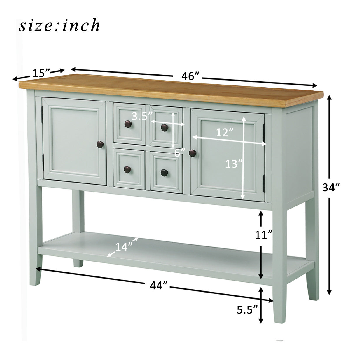 TREXM Cambridge Series Buffet Sideboard Console Table with Bottom Shelf (Lime White)