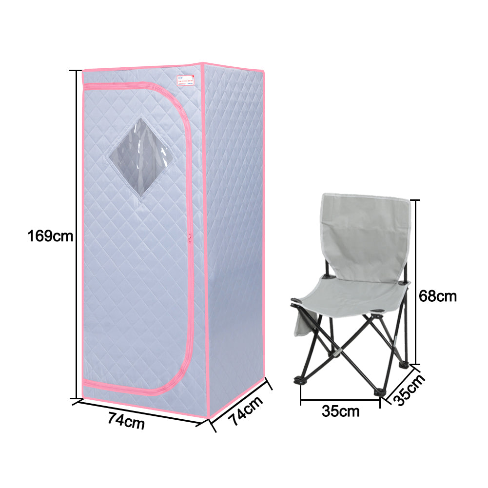Full Size Portable Grey Steam Sauna tent–Personal Home Spa, with Steam Generator, Remote Control, Foldable Chair, Timer and PVC Pipe Connector Easy to Install.Fast heating, with FCC Certification