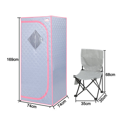 Full Size Portable Grey Steam Sauna tent–Personal Home Spa, with Steam Generator, Remote Control, Foldable Chair, Timer and PVC Pipe Connector Easy to Install.Fast heating, with FCC Certification