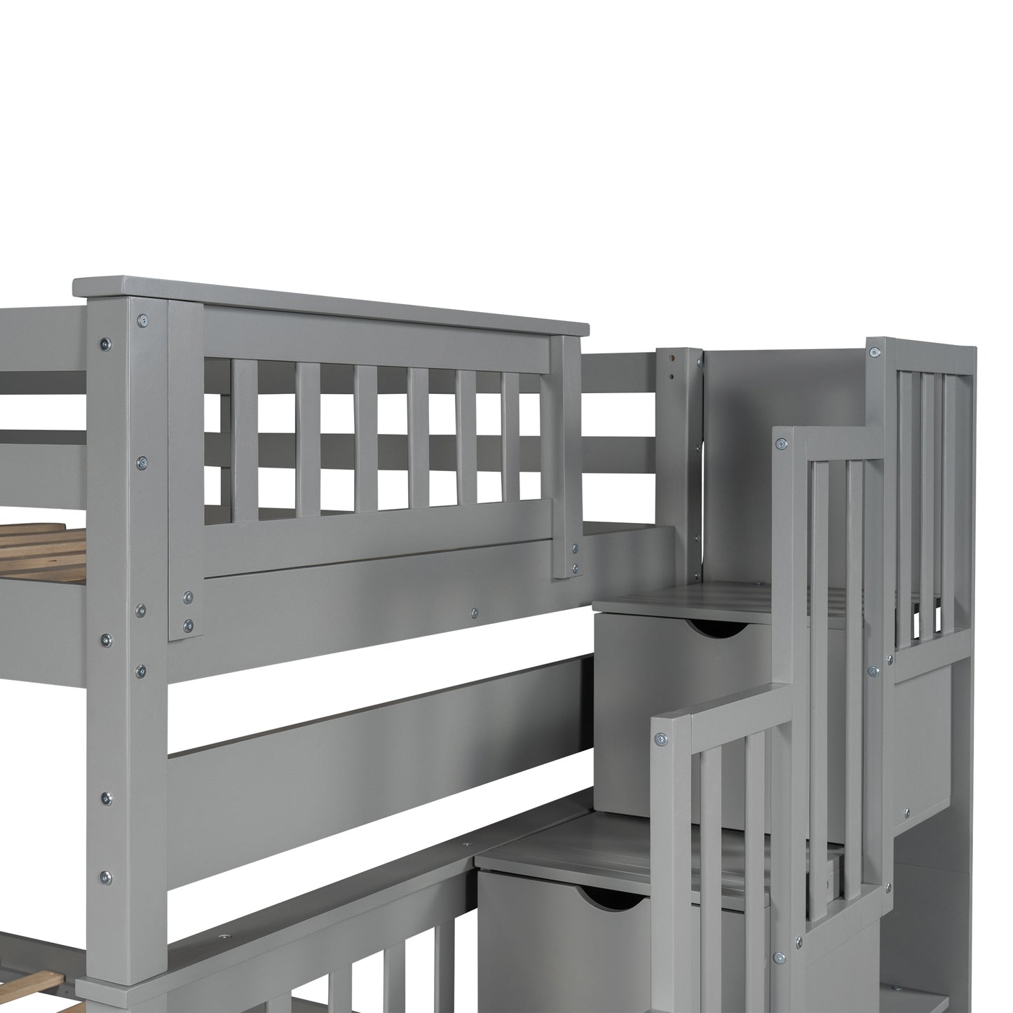 Full Over Full Bunk Bed with Shelves and 6 Storage Drawers, Gray(Old SKU：LP000046AAE)