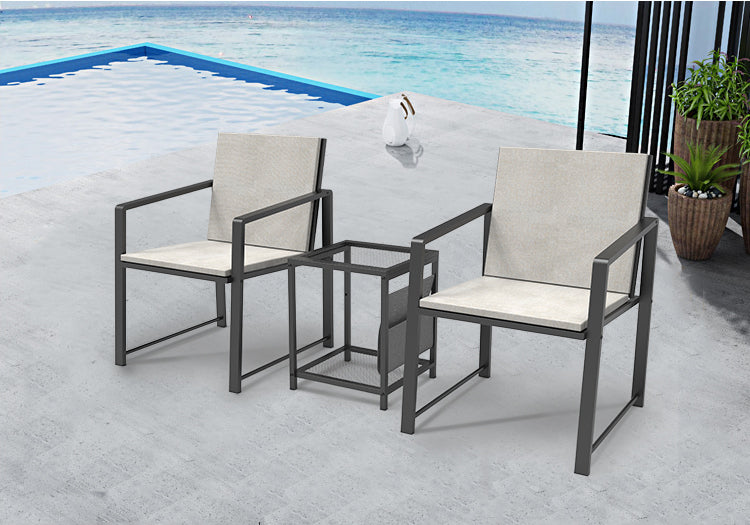 Outdoor Patio Furniture 3 pieces Set Garden Armchair Coffee Side Table,Black Frame, Modern Design