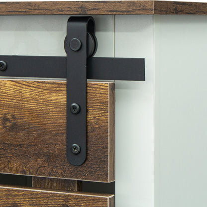 Side Cabinet Buffet Sideboard with Sliding Barn Door and Interior Shelves, White+Rustic dark oak