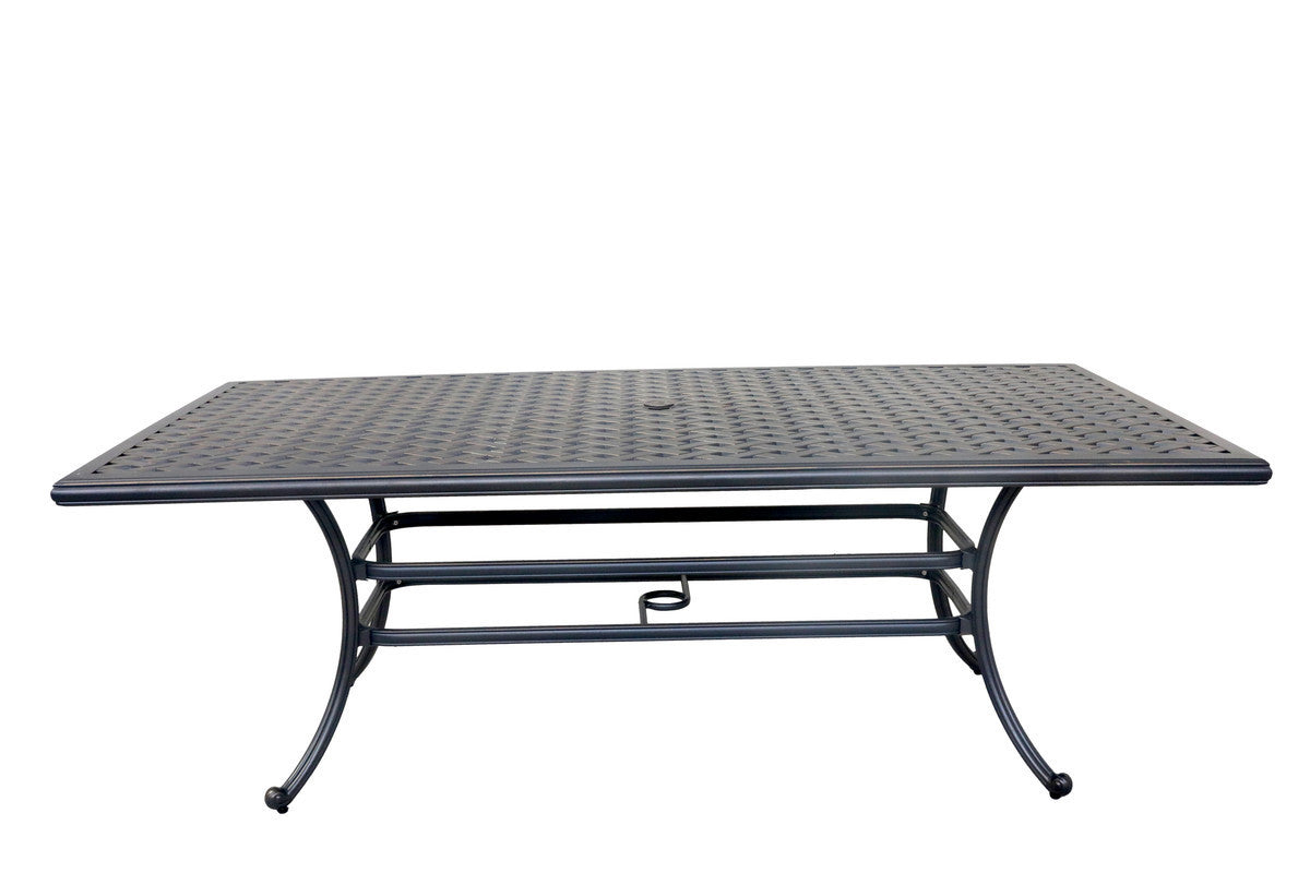 3 Piece Patio Aluminum Dining Set, Rectangle Table with 2 Cushioned Benches, Navy Blue