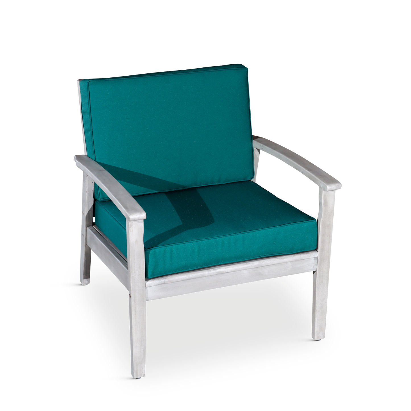 Deep Seat Eucalyptus Chair, Silver Gray Finish, Dark Green Cushions