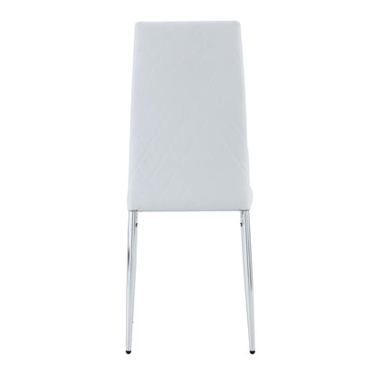 Grid Shaped Armless High Back Dining Chair,2-Piece Set, Office Chair. Applicable to Dining Room, Living Room, Kitchen and Office.White Chair and Electroplated Metal Leg