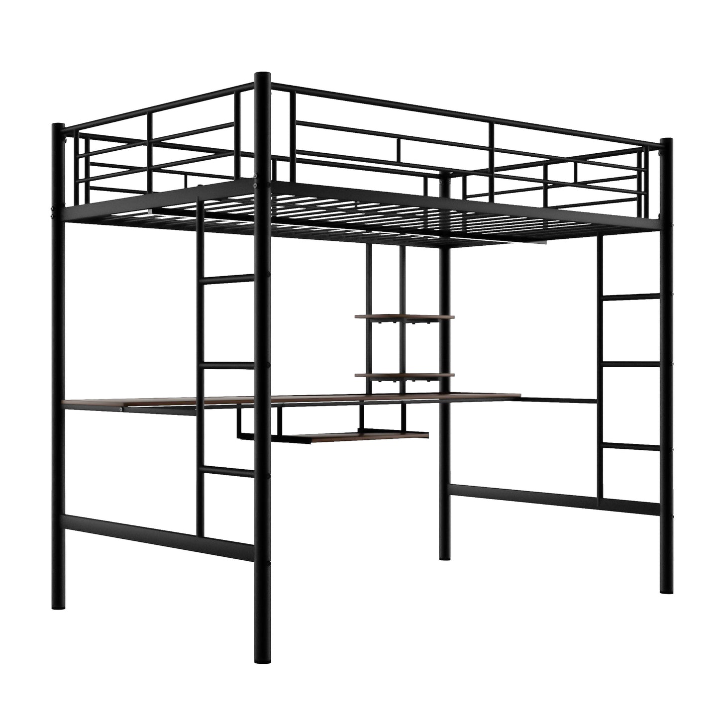 Loft Bed with Desk and Shelf , Space Saving Design,Full,Black（OLD SKU:MF199506AAB）