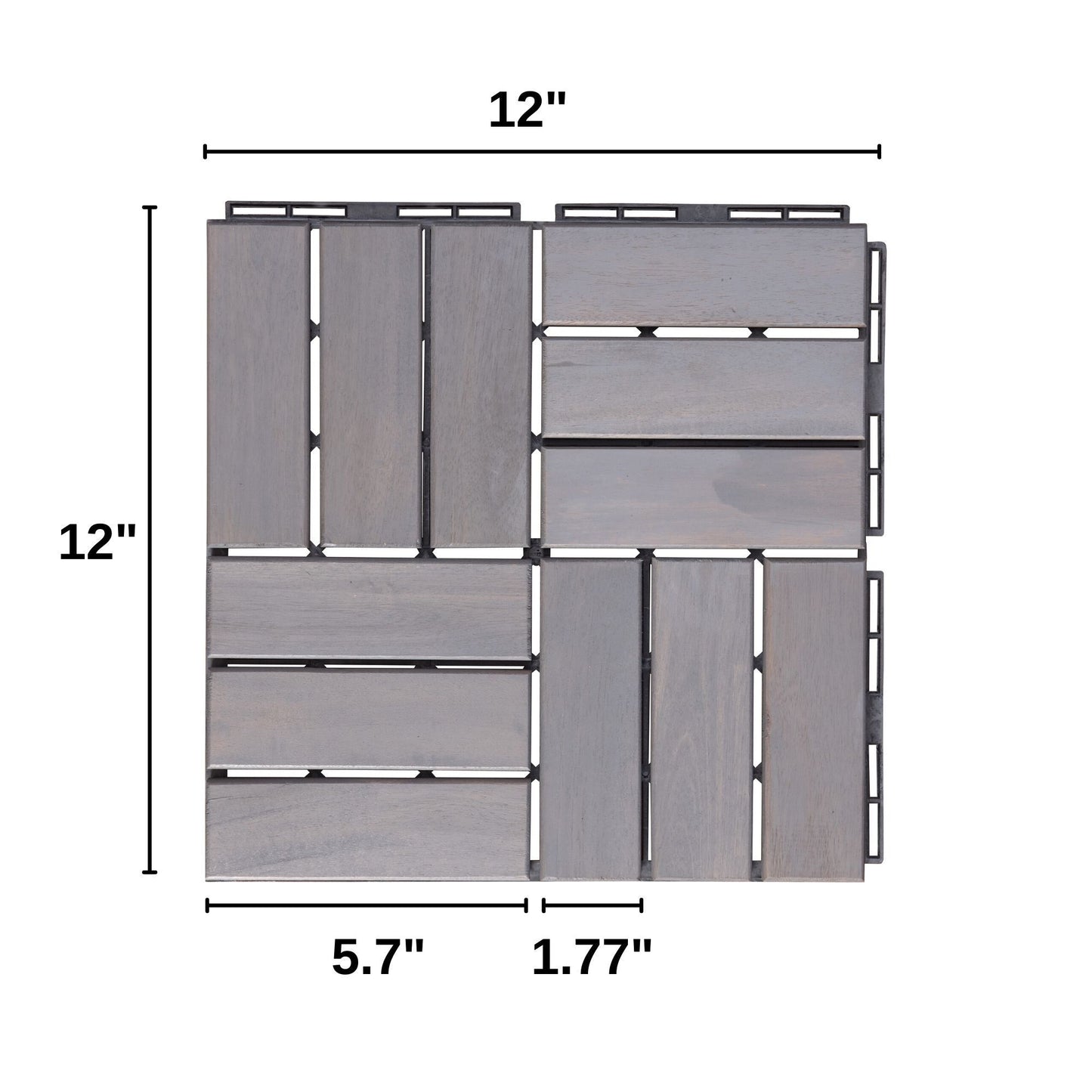 12" x 12" Light Gray Square Acacia Wood Interlocking Flooring Tiles Checker Pattern Pack of 10 Tiles