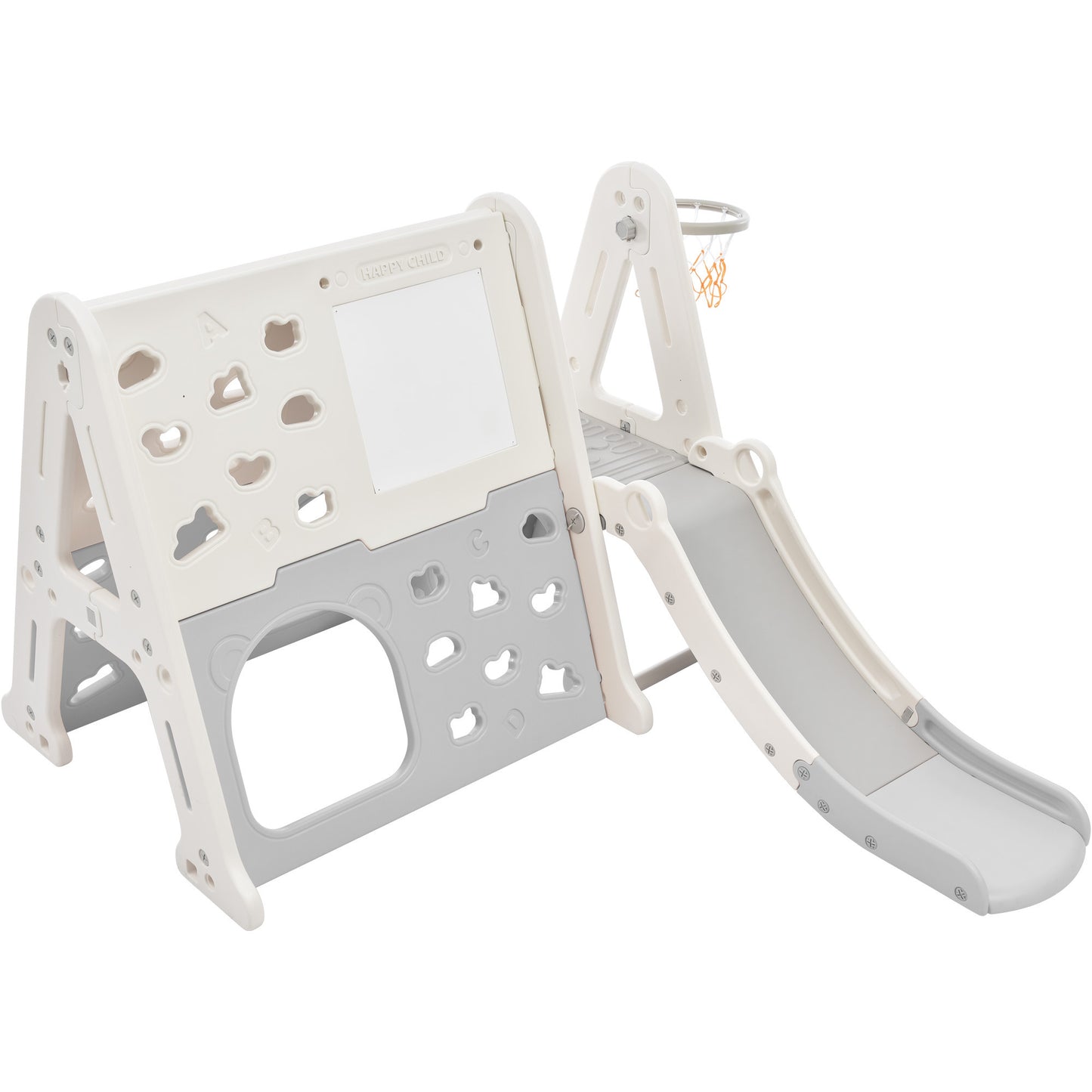7-in-1 Toddler Climber and Slide Set Kids Playground Climber Slide Playset with Tunnel, Climber, Whiteboard,Toy Building Block Baseplates, Basketball Hoop Combination for Babies