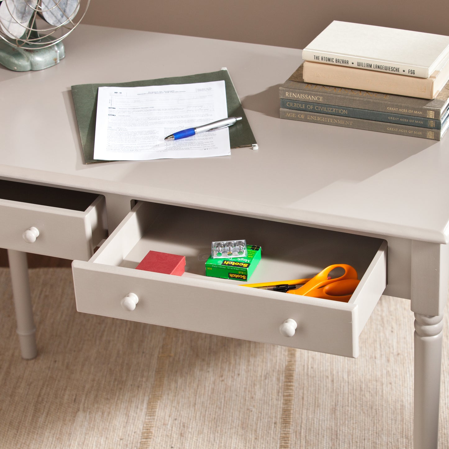 Janice 2-Drawer Writing Desk - Gray