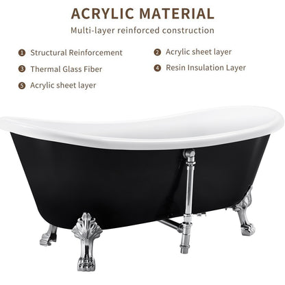 67" 100% Acrylic Freestanding Bathtub，Contemporary Soaking Tub，white inside black outside