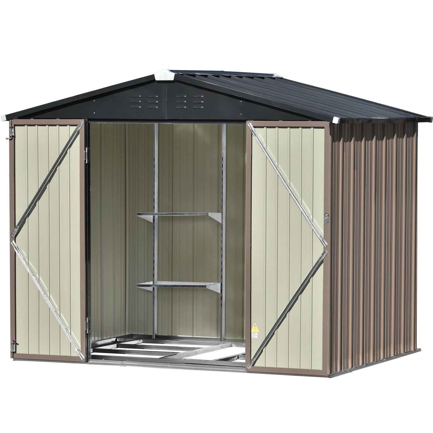 TOPMAX Patio 8ft x6ft Bike Shed Garden Shed, Metal Storage Shed with Adjustable Shelf and Lockable Doors, Tool Cabinet with Vents and Foundation Frame for Backyard, Lawn, Garden, Brown