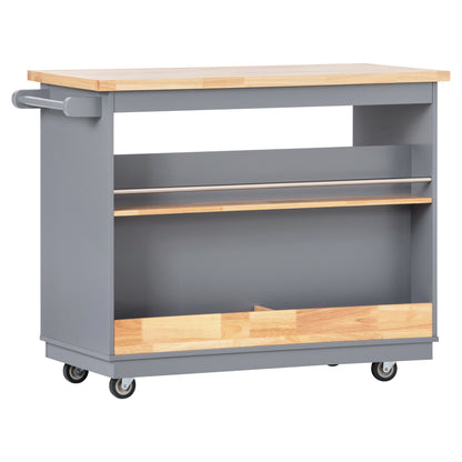 Kitchen Cart Rolling Mobile Kitchen Island Solid Wood Top, Kitchen Cart With 2 Drawers,Tableware Cabinet（Grey Blue）