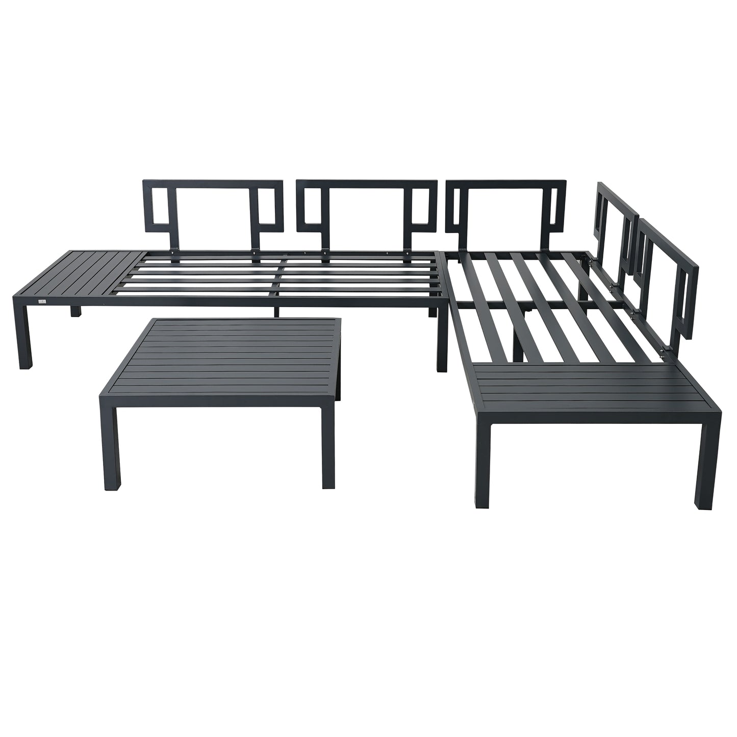 TOPMAX Outdoor 3-piece Aluminum Alloy Sectional Sofa Set with End Table and Coffee Table,Black Frame+Gray Cushion