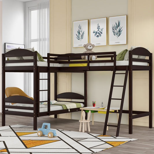 Twin L-Shaped Bunk Bed and Loft Bed - Espresso(OLD SKU :LP000023AAP)
