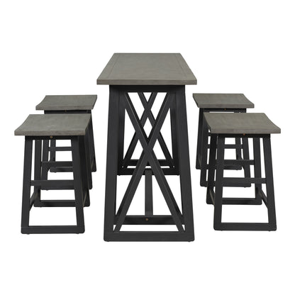 TOPMAX Rustic Counter Height 5-Piece Dining Set, Wood Console Table Set with 4 Stools for Small Places,Grey