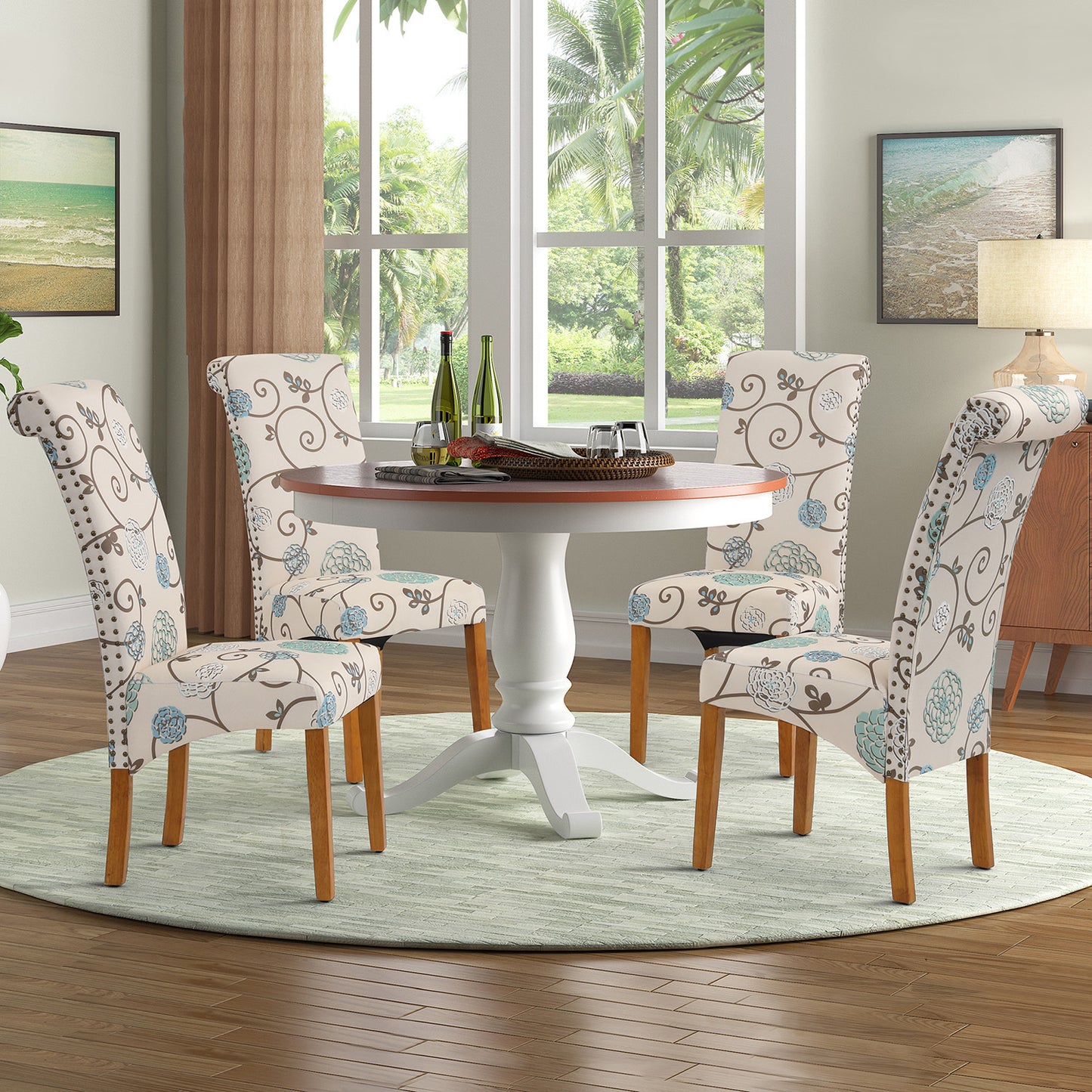 Bionic Beige Pattern Dining Chair with Nail Head Trim, Set of 2