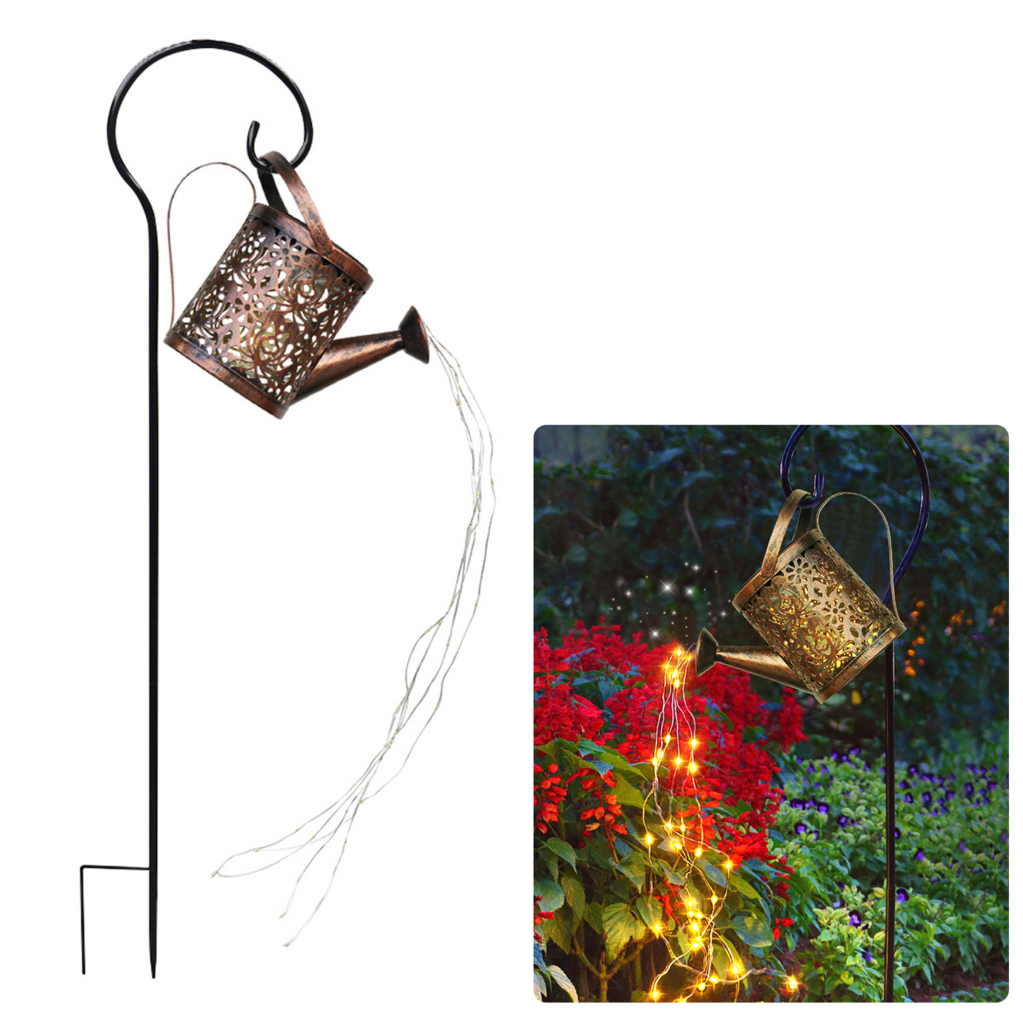 Outdoor Solar Garden Decoration Kettle Light 2 Pack,Warm White 3000K LED Lights, water-proof, Peony Flower