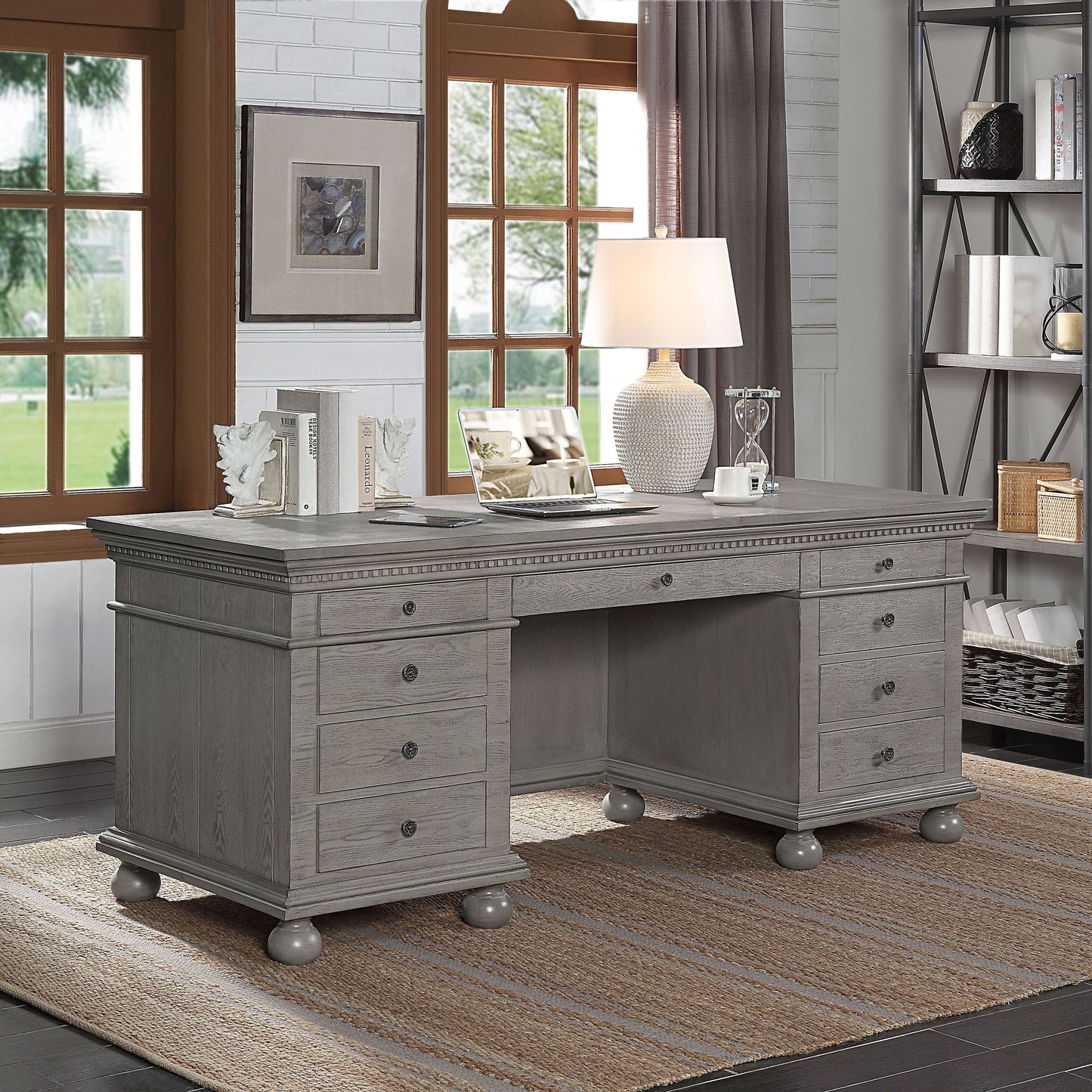 ACME Gustave Executive Desk, Gray Oak Finish OF00201