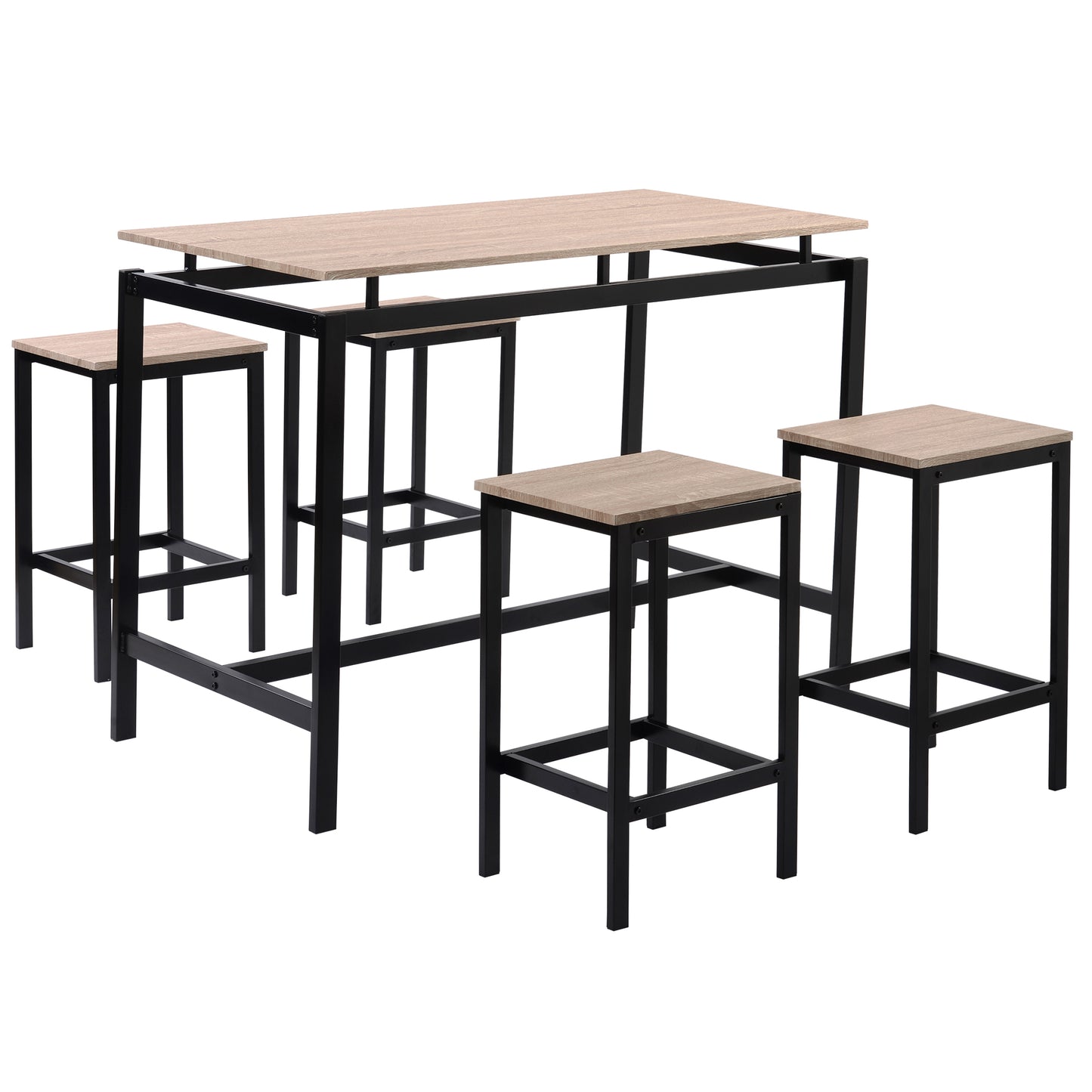 TREXM 5-Piece Kitchen Counter Height Table Set, Industrial Dining Table with 4 Chairs (Oak)