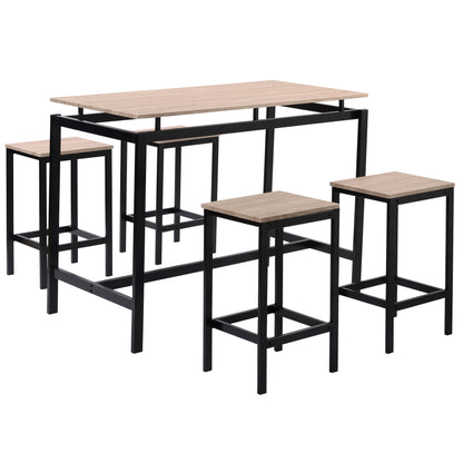 TREXM 5-Piece Kitchen Counter Height Table Set, Industrial Dining Table with 4 Chairs (Oak)