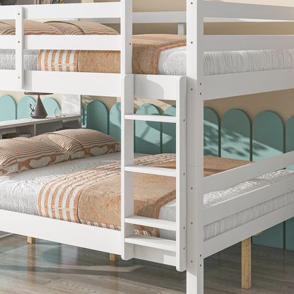 Full Over Full Bunk Beds with Bookcase Headboard, Solid Wood Bed Frame with Safety Rail and Ladder, Kids/Teens Bedroom, Guest Room Furniture, Can Be converted into 2 Beds, White