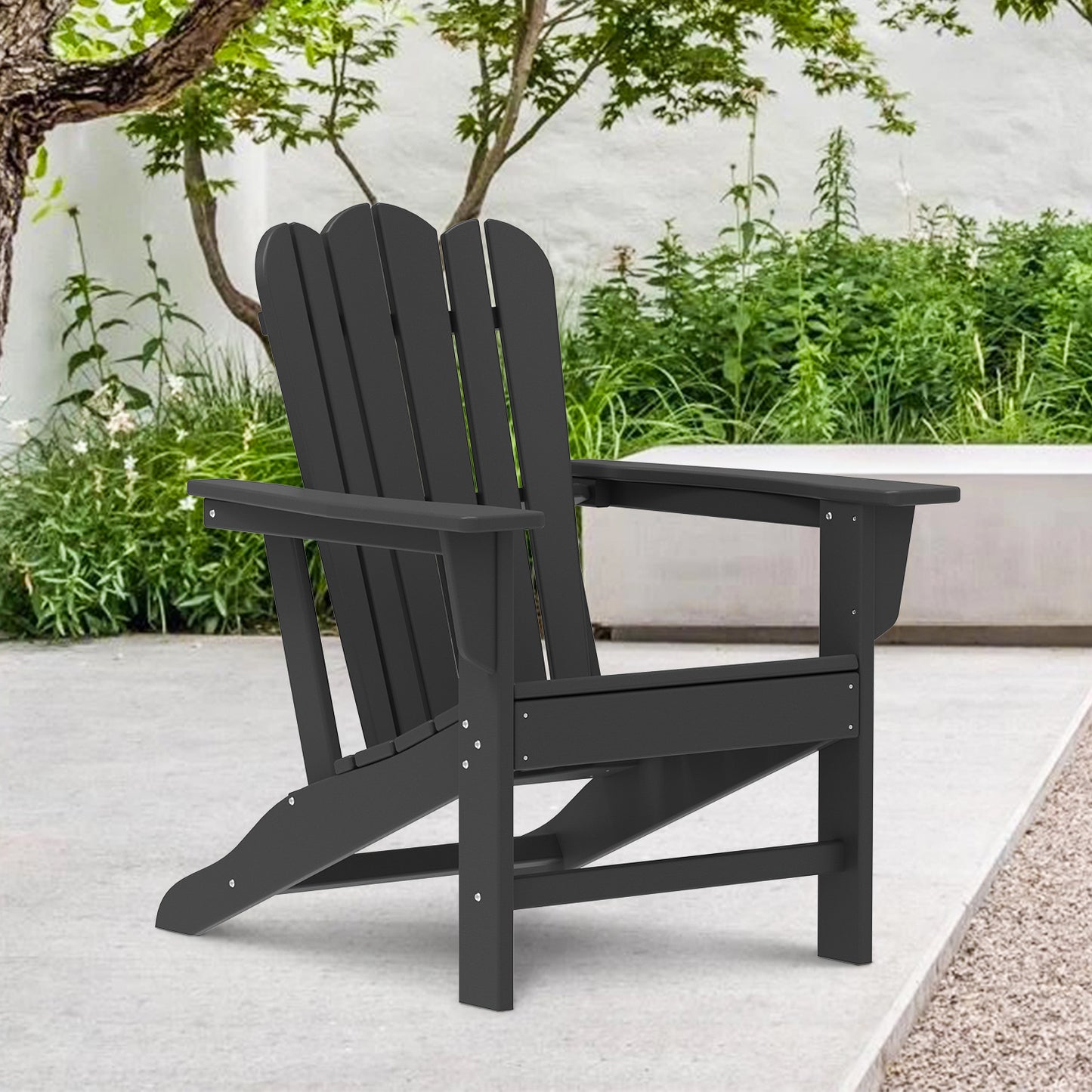 Resistant Adirondack Chair for Patio Deck Garden  Fire Pit Chair, 
Composite Adirondack Chair, Black,1 piece.