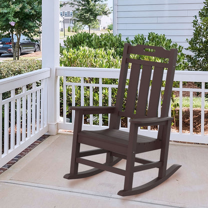 Presidential Rocking Chair HDPE Rocking Chair Fade-Resistant Porch Rocker Chair, All Weather Waterproof for Balcony/Beach/Pool Brown