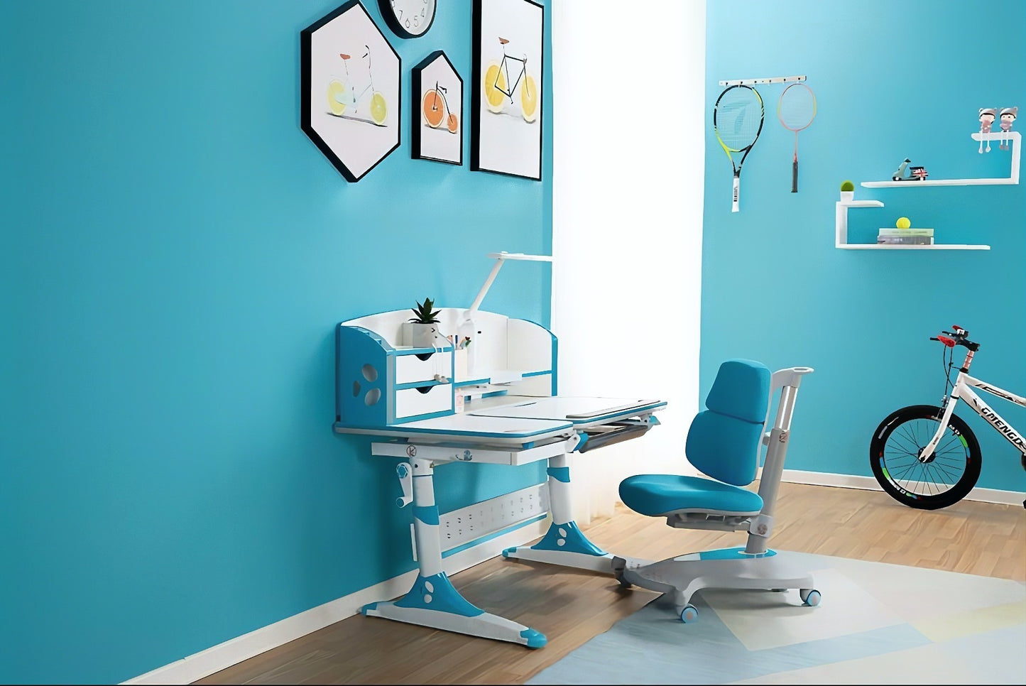 Ergonomic Multi Function Adjustable Kids Study Desk & Hutch Model E BLUE COLOR