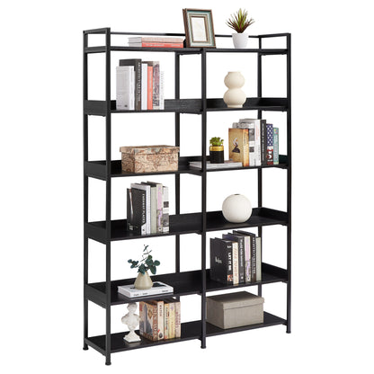 70.8 Inch Tall Bookshelf MDF Boards Stainless Steel Frame, 6-tier Shelves with Back&Side Panel, Adjustable Foot Pads, Black